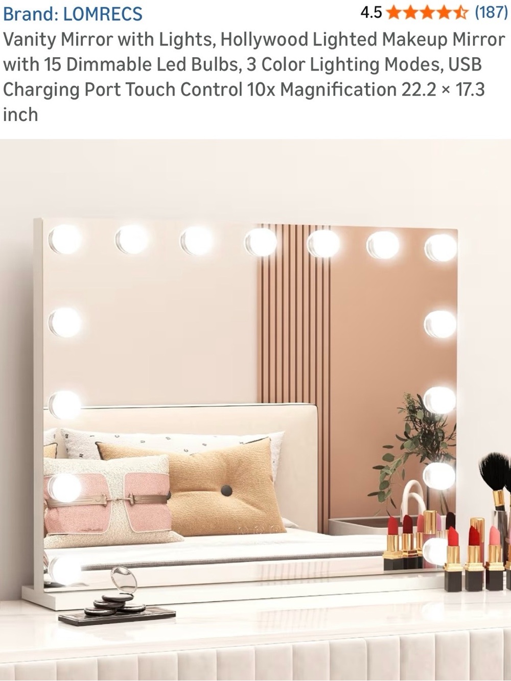 LED Hollywood Vanity Mirror with Built-In USB - White